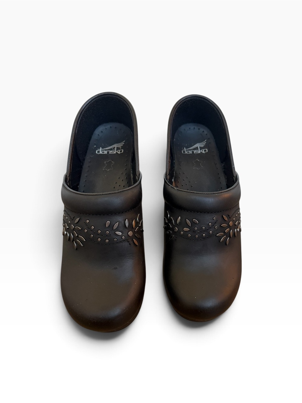 Dansko Patricia Leather Clogs Floral Studded Slip-On Boho Size U.S. 8.5-9/EU 39